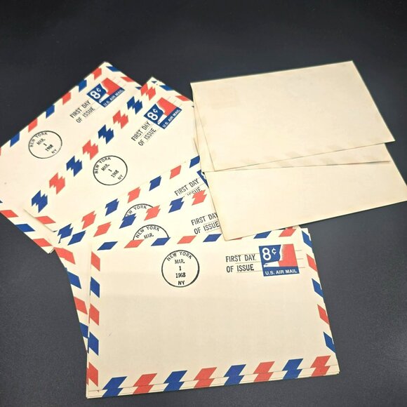 1968 First Day Of Issue 8¢ US Air Mail Postcards Lot Red & Blue Borders LI3002 - Picture 4 of 4